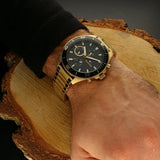 Buy Shop Tommy Hilfiger Larson Chronograph Black Dial Gold Steel Strap Watch For Men - 1791919 USA Online