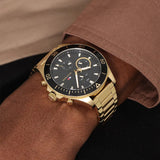 Buy Shop Tommy Hilfiger Larson Chronograph Black Dial Gold Steel Strap Watch For Men - 1791919 USA Online