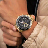 Buy Shop Tommy Hilfiger Larson Chronograph Black Dial Gold Steel Strap Watch For Men - 1791919 USA Online