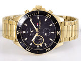 Buy Shop Tommy Hilfiger Larson Chronograph Black Dial Gold Steel Strap Watch For Men - 1791919 USA Online
