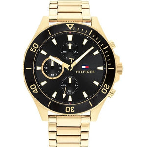 Buy Shop Tommy Hilfiger Larson Chronograph Black Dial Gold Steel Strap Watch For Men - 1791919 USA Online