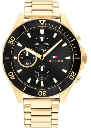 Buy Shop Tommy Hilfiger Larson Chronograph Black Dial Gold Steel Strap Watch For Men - 1791919 USA Online