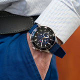 Buy Shop Tommy Hilfiger Larson Chronograph Blue Dial Blue Rubber Strap Watch For Men - 1791920 USA Online