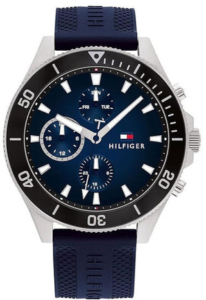 Buy Shop Tommy Hilfiger Larson Chronograph Blue Dial Blue Rubber Strap Watch For Men - 1791920 USA Online