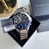 Buy Shop Tommy Hilfiger Larson Chronograph Blue Dial Silver Steel Strap Watch For Men - 1791917 USA Online