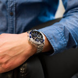 Buy Shop Tommy Hilfiger Larson Chronograph Blue Dial Silver Steel Strap Watch For Men - 1791917 USA Online