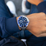 Buy Shop Tommy Hilfiger Larson Chronograph Blue Dial Silver Steel Strap Watch For Men - 1791917 USA Online
