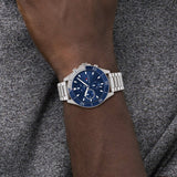 Buy Shop Tommy Hilfiger Larson Chronograph Blue Dial Silver Steel Strap Watch For Men - 1791917 USA Online