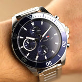 Buy Shop Tommy Hilfiger Larson Chronograph Blue Dial Silver Steel Strap Watch For Men - 1791917 USA Online