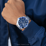 Buy Shop Tommy Hilfiger Larson Chronograph Blue Dial Silver Steel Strap Watch For Men - 1791917 USA Online