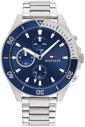 Buy Shop Tommy Hilfiger Larson Chronograph Blue Dial Silver Steel Strap Watch For Men - 1791917 USA Online