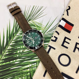 Buy Shop Tommy Hilfiger Larson Chronograph Green Dial Brown Leather Strap Watch For Men - 1791983 USA Online