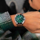 Buy Shop Tommy Hilfiger Larson Chronograph Green Dial Brown Leather Strap Watch For Men - 1791983 USA Online