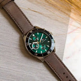 Buy Shop Tommy Hilfiger Larson Chronograph Green Dial Brown Leather Strap Watch For Men - 1791983 USA Online