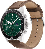 Buy Shop Tommy Hilfiger Larson Chronograph Green Dial Brown Leather Strap Watch For Men - 1791983 USA Online
