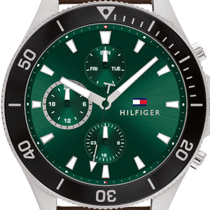 Buy Shop Tommy Hilfiger Larson Chronograph Green Dial Brown Leather Strap Watch For Men - 1791983 USA Online