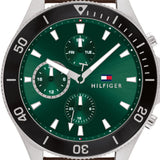 Buy Shop Tommy Hilfiger Larson Chronograph Green Dial Brown Leather Strap Watch For Men - 1791983 USA Online