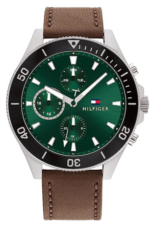 Buy Shop Tommy Hilfiger Larson Chronograph Green Dial Brown Leather Strap Watch For Men - 1791983 USA Online