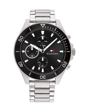 Buy Shop Tommy Hilfiger Larson Multifunction Black Dial Silver Steel Strap Watch For Men - 1791916 USA Online