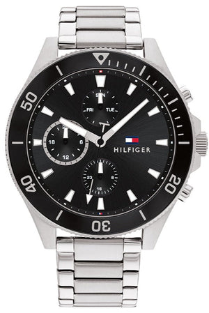 Buy Shop Tommy Hilfiger Larson Multifunction Black Dial Silver Steel Strap Watch For Men - 1791916 USA Online