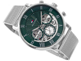 Buy Shop Tommy Hilfiger Legend Chronograph Green Dial Silver Mesh Bracelet Watch For Men - 1710567 USA Online