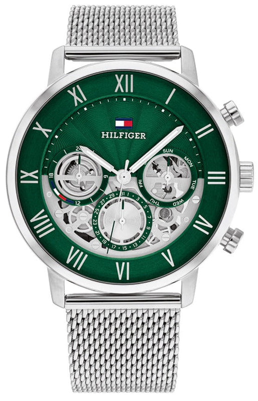 Buy Shop Tommy Hilfiger Legend Chronograph Green Dial Silver Mesh Bracelet Watch For Men - 1710567 USA Online