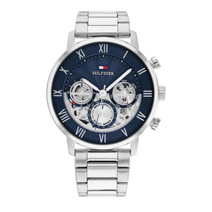 Buy Shop Tommy Hilfiger Legend Chronograph Blue Dial Silver Steel Strap Watch For Men - 1710569 USA Online