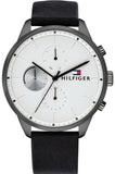 Buy Shop Tommy Hilfiger Lexor Silver Dial Black Leather Strap Watch For Men - 1791489 USA Online
