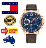Buy Shop Tommy Hilfiger London Chronograph Blue Dial Brown Leather Strap Watch for Men - 1791532 USA Online
