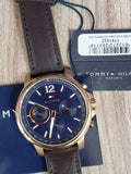 Buy Shop Tommy Hilfiger London Chronograph Blue Dial Brown Leather Strap Watch for Men - 1791532 USA Online