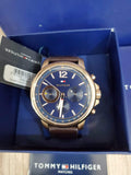 Buy Shop Tommy Hilfiger London Chronograph Blue Dial Brown Leather Strap Watch for Men - 1791532 USA Online