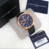 Buy Shop Tommy Hilfiger London Chronograph Blue Dial Brown Leather Strap Watch for Men - 1791532 USA Online