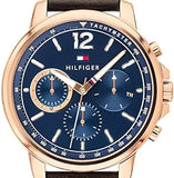 Buy Shop Tommy Hilfiger London Chronograph Blue Dial Brown Leather Strap Watch for Men - 1791532 USA Online