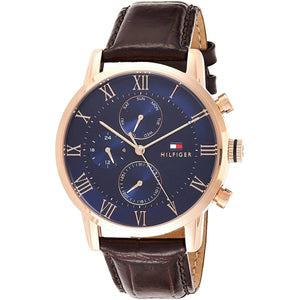 Buy Shop Tommy Hilfiger London Chronograph Blue Dial Brown Leather Strap Watch for Men - 1791532 USA Online