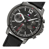 Buy Shop Tommy Hilfiger London Chronograph Grey Dial Black Leather Strap Watch for Men - 1791533 USA Online