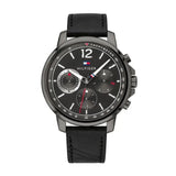 Buy Shop Tommy Hilfiger London Chronograph Grey Dial Black Leather Strap Watch for Men - 1791533 USA Online