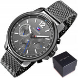 Buy Shop Tommy Hilfiger London Chronograph Grey Dial Grey Mesh Bracelet Watch for Men - 1791530 USA Online