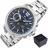 Buy Shop Tommy Hilfiger London Chronograph Quartz Blue Dial Silver Steel Strap Watch for Men - 1791534 USA Online