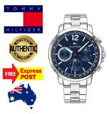 Buy Shop Tommy Hilfiger London Chronograph Quartz Blue Dial Silver Steel Strap Watch for Men - 1791534 USA Online