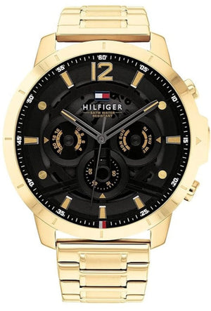 Buy Shop Tommy Hilfiger Luca Chronograph Black Dial Gold Steel Strap Watch For Men - 1710511 USA Online