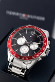 Buy Shop Tommy Hilfiger Luke Chronograph Black Dial Silver Steel Strap Watch for Men - 1791122 USA Online