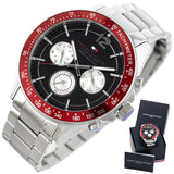 Buy Shop Tommy Hilfiger Luke Chronograph Black Dial Silver Steel Strap Watch for Men - 1791122 USA Online