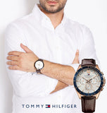 Buy Shop Tommy Hilfiger Luke Quartz White Dial Brown Leather Strap Watch for Men - 1791118 USA Online