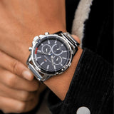 Buy Shop Tommy Hilfiger Mason Multifunction Black Dial Silver Steel Strap Watch For Men - 1791936 USA Online