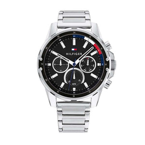 Buy Shop Tommy Hilfiger Mason Multifunction Black Dial Silver Steel Strap Watch For Men - 1791936 USA Online