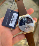 Buy Shop Tommy Hilfiger Monogram Pop Quartz Silver Dial Brown Leather Strap Watch For Men - 1791772 USA Online