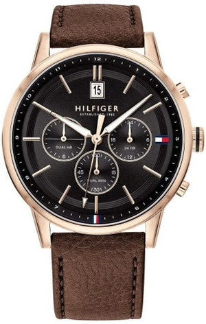 Buy Shop Tommy Hilfiger Multi Function Chronograph Black Dial Brown Leather Strap Watch for Men - 1791631 USA Online
