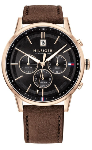Buy Shop Tommy Hilfiger Multi Function Chronograph Black Dial Brown Leather Strap Watch for Men - 1791631 USA Online