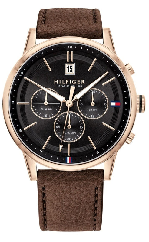 Buy Shop Tommy Hilfiger Multi Function Chronograph Black Dial Brown Leather Strap Watch for Men - 1791631 USA Online