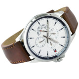 Buy Shop Tommy Hilfiger Multi Function Quartz White Dial Brown Leather Strap Watch for Men - 1791614 USA Online